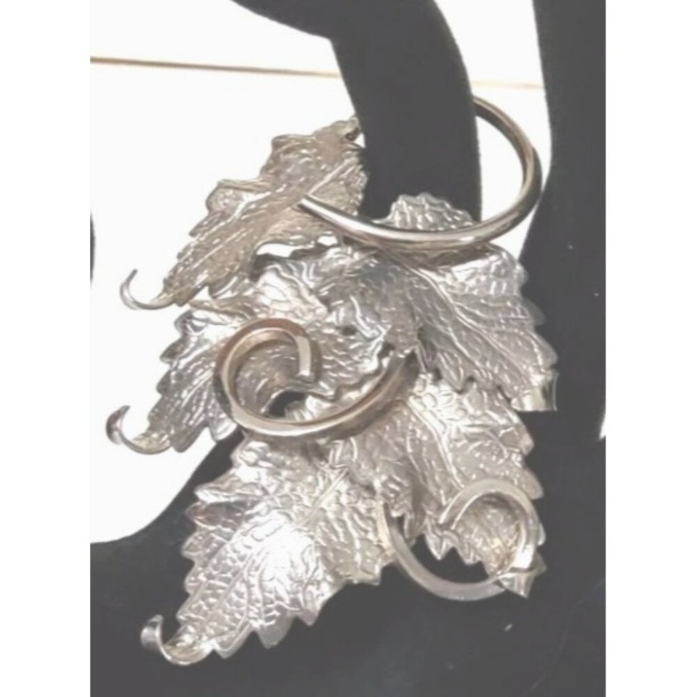 Judy Lee Silver Tone Grape Leaf  2.75 Length  2 Inches Wide